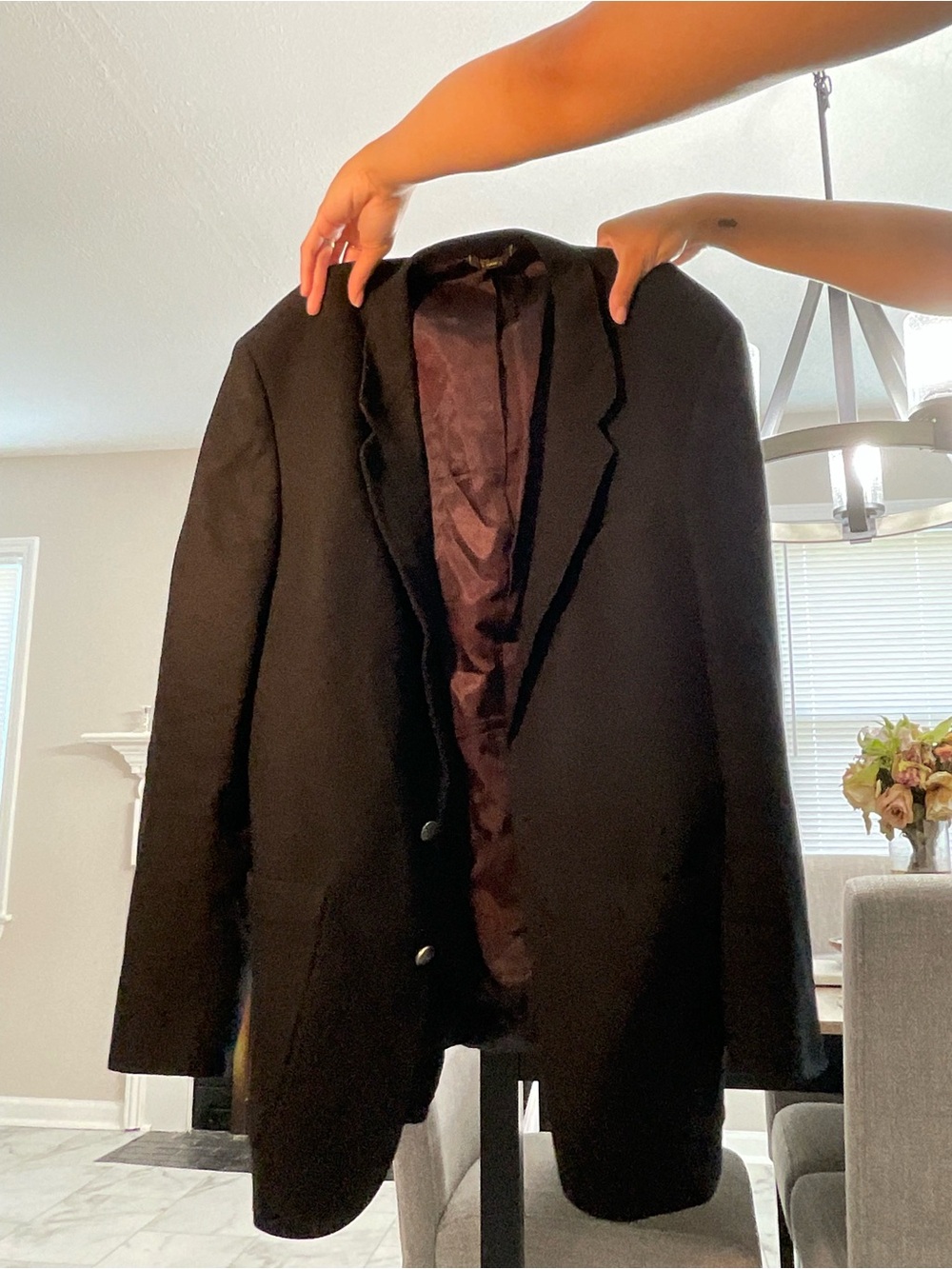Oscar de la Renta Black Sport Coat with Brown Lining - Picture 3 of 11